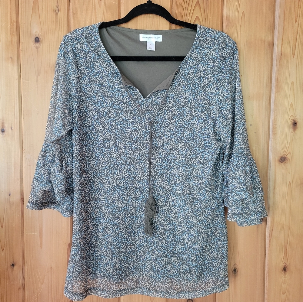 Christopher & Banks medium green floral blouse